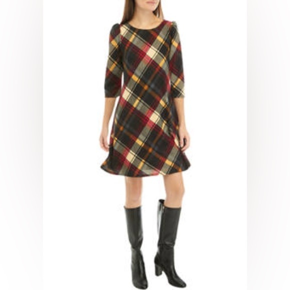 NWT Jessica Howard Women's Puff Shoulder Long Sleeve Plaid A-Line Dress PL - Picture 1 of 11